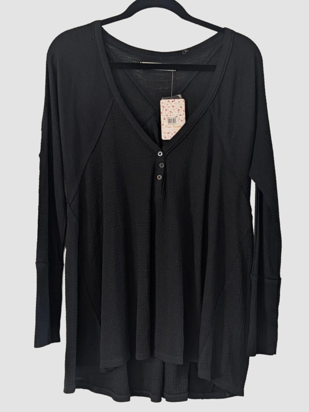 Free People We The Free Citrine Thermal Black Henley Top M Oversized NWT